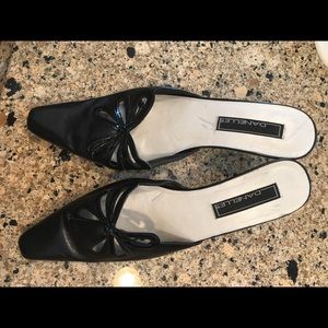 Black kitten heel slides